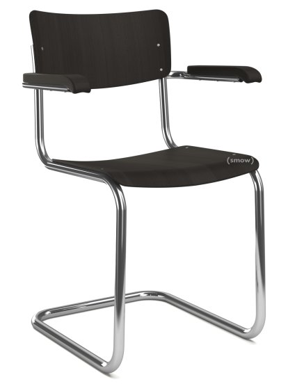 S 43 F Klassik Freischwinger, Gestell verchromt, Buche gebeizt, Schwarz (TP 29), Ohne Sitzauflage, Kunststoffgleiter schwarz mit Filz