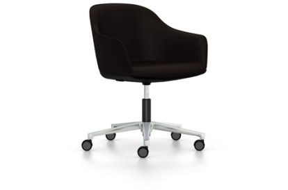 Softshell Chair auf Fünfsternfuß, Aluminium poliert, Plano, Braun, Weich für harte Böden