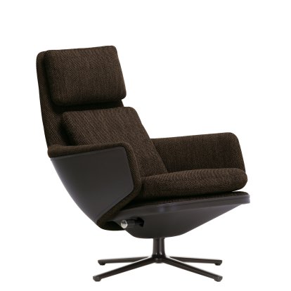 Grand Relax Loungesessel, Ohne Ottoman, Stoff Corsaro, pfeffer melange / Leder Forte, umbra grau, Basic dark, 46,5 cm
