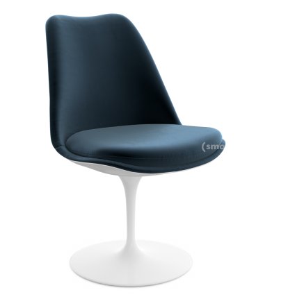Saarinen Tulip Stuhl, drehbar, gepolsterte Innenschale und Sitzkissen, weiß, Night Blue (Eva 170)