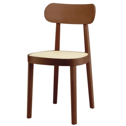 118 / 118 M Stuhl, Buche gebeizt nussbaumfarbig, Rohrgeflecht (mit Stützgewebe unter Sitzfläche)