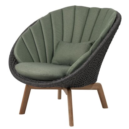Peacock Loungesessel, Medium flat soft Rope - Dark grey / Teak, Link - Dark green