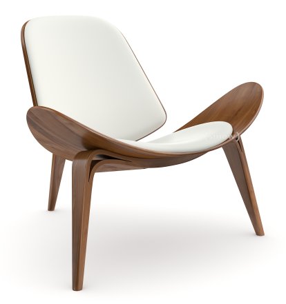 CH07 Shell Chair, Nussbaum klar lackiert, Leder weiß