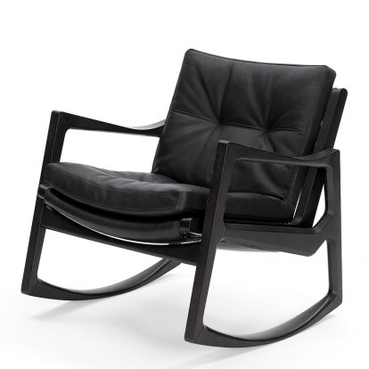 Euvira Rocking Chair Soft, Eiche schwarz gebeizt, Leder Classic schwarz