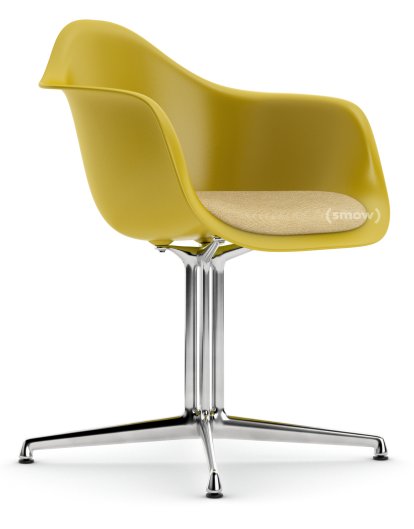 Eames Plastic Armchair RE DAL, Senf, Mit Sitzpolster, Senf / elfenbein