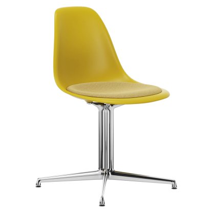 Eames Plastic Side Chair DSL, Senf, Mit Sitzpolster, Senf / elfenbein, Aluminium poliert