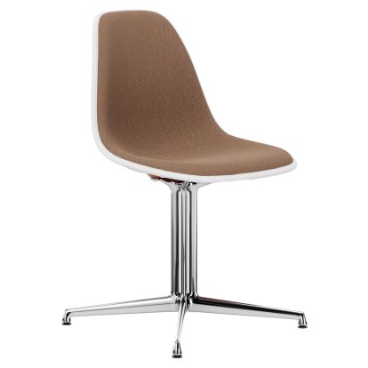 Eames Plastic Side Chair DSL, Rostorange, Mit Vollpolsterung, Cognac / elfenbein, Aluminium poliert