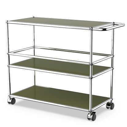 USM Haller Servierwagen Typ III, Olivgrün RAL 6003, Hart für Teppichboden