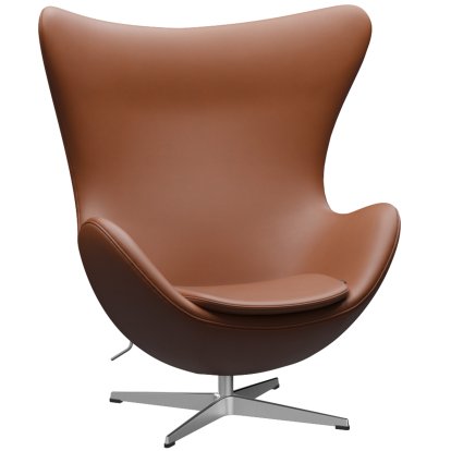 Egg Chair, Leder Essential, Walnut, Satingebürstetes Aluminium, Ohne Fußhocker