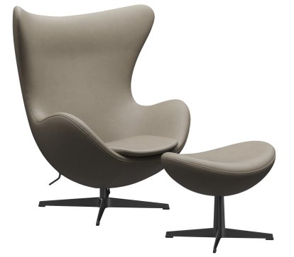 Egg Chair, Leder Essential, Light grey, Black, Mit Fußhocker