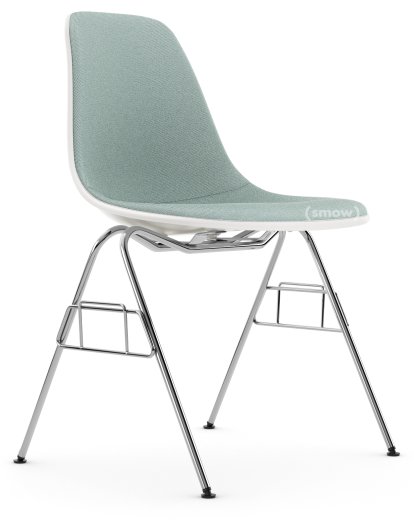 Eames Plastic Side Chair DSS / DSS-N, Weiß RE, Mit Vollpolsterung, Eisblau / elfenbein, Ohne Reihenverbindung (DSS-N)