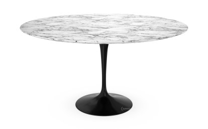 Saarinen Esstisch rund, 137 cm, schwarz, Marmor Arabescato (weiß mit grauen Einfärbungen)