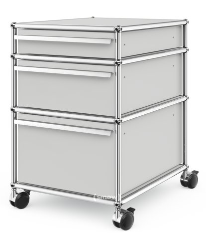 USM Haller Rollcontainer mit 3 Schubladen Typ II (mit Gegengewicht), Kein Schloss, Lichtgrau RAL 7035