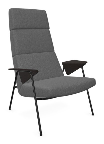 Votteler Chair, Hoher Rücken, Stoff Gaia silber, Matt-pulverbeschichtet schwarz, Eiche geflammt
