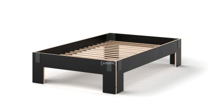 Tagedieb, 120 x 200 cm, Ohne Kopfteil, FU (Sperrholz, Birke) schwarz, Anthrazitgrau, Mit Roll-Lattenrost