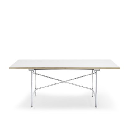 Eiermann 1 Tisch M (Mechanische Höhenverstellung), Melamin weiß mit Eichekante, 180 x 90 cm, Chrom