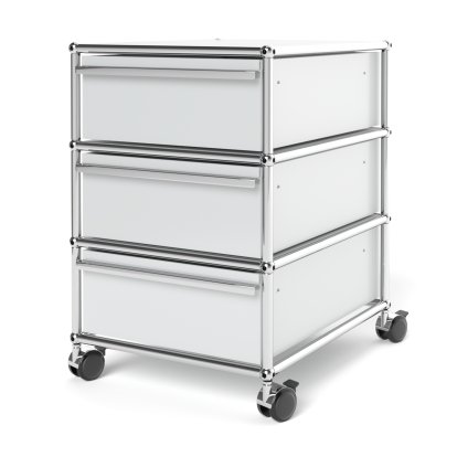 USM Haller Rollcontainer mit 3 Schubladen Typ I (mit Gegengewicht), Kein Schloss, Lichtgrau RAL 7035