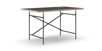 Eiermann Tisch, Linoleum schwarz (Forbo 4023) mit Eichekante, 140 x 80 cm, Schwarz, senkrecht, versetzt (Eiermann 2), 100 x 66 cm
