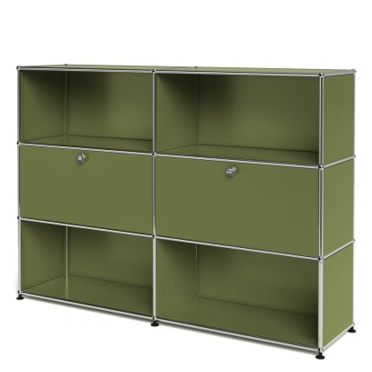 USM Haller Highboard L, individualisierbar, Olivgrün RAL 6003, Offen, Mit 2 Klappen, Offen