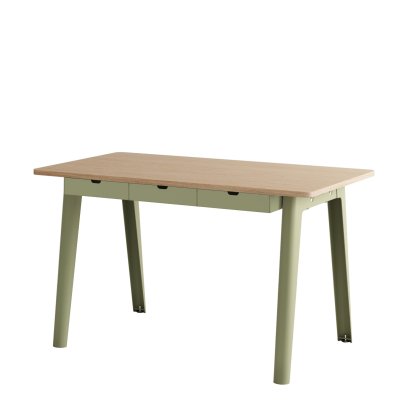 New Modern Schreibtisch, Metall/Holz, 130 x 70 cm, Mit Aufbewahrungsmodul, Khakigrün
