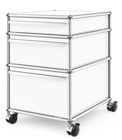 USM Haller Rollcontainer mit 3 Schubladen Typ II (mit Gegengewicht), Kein Schloss, Reinweiß RAL 9010