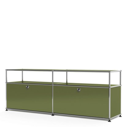Details USM Haller USM Haller Lowboard L mit Aufbau, individualisierbar USM Haller Lowboard L mit Aufbau, individualisierbar, Olivgrün RAL 6003, Mit 2 Klappen, Ohne Kabeldurchlass