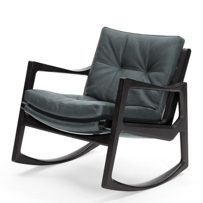 Euvira Rocking Chair Soft, Eiche schwarz gebeizt, Leder Classic grau