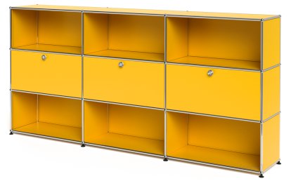 USM Haller Highboard XL, individualisierbar, Goldgelb RAL 1004, Offen, Mit 3 Klappen, Offen