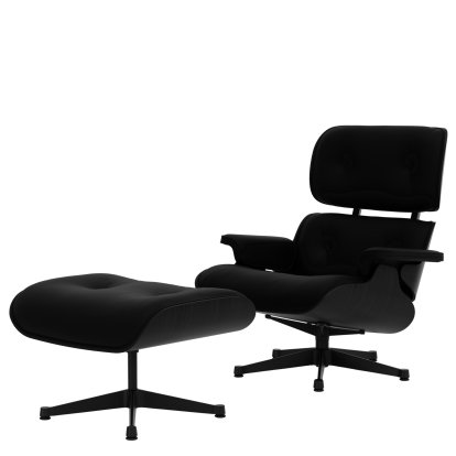 Lounge Chair & Ottoman, Esche schwarz lackiert, Leder Premium F nero, 89 cm, Schwarz pulverbeschichtet