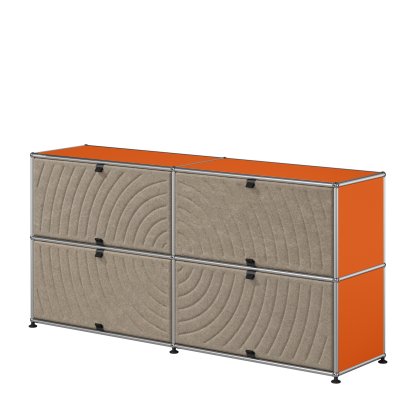 USM Haller Sideboard L mit vier USM Haller Soft Panels, rund, Reinorange RAL 2004, Taupe