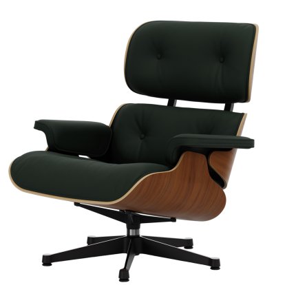 Lounge Chair, Nussbaum natur, Leder Premium F jade, 84 cm - Originalhöhe 1956, Aluminium poliert, Seiten schwarz