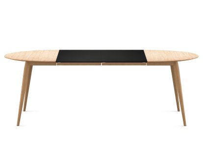 PLAYdinner Round, Eiche weiß geölt, Mit zwei Einlegeplatten (L 120-220 cm), MDF schwarz