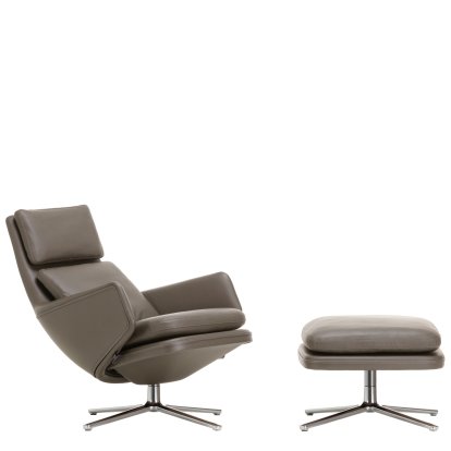 Grand Relax Loungesessel, Mit Ottoman, Leder Premium F, umbragrau, Poliert, 46,5 cm