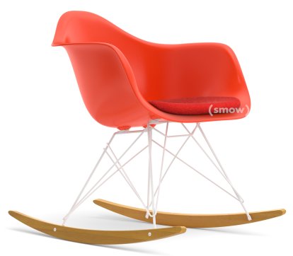 Eames Plastic Armchair RE RAR mit Polsterung, Poppy Red, Mit Sitzpolster, Koralle / Poppy red, Ohne Keder, Weiß/Ahorn gelblich