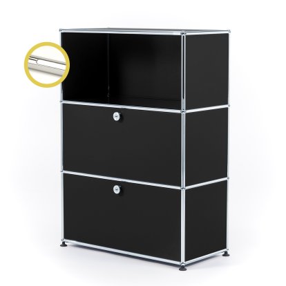 USM Haller E Highboard M mit 2 Klappen und Fachbeleuchtung, Graphitschwarz RAL 9011, Kaltweiß