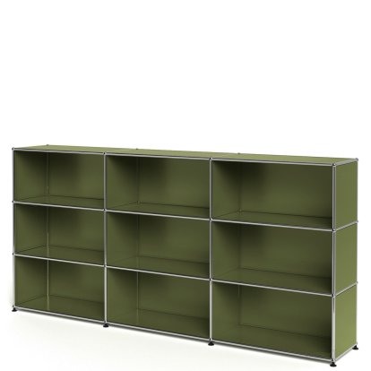 USM Haller Highboard XL, individualisierbar, Olivgrün RAL 6003, Offen, Offen, Offen