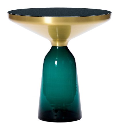 Bell Side Table, Messing, klar lackiert, Smaragd-grün