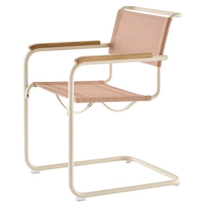 Details Thonet S 33 / S 34 V Stoff Freischwinger S 33 / S 34 V Stoff Freischwinger, mit Armlehnen Eiche geölt, Perlweiß matt pulverbeschichtet, Stoff Cento lotus - rose, Kunststoffgleiter transparent mit Filz