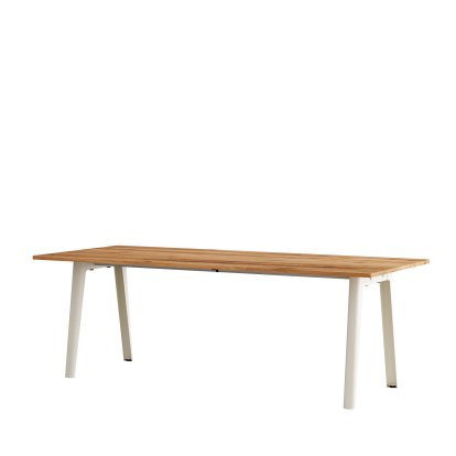 New Modern Esstisch rechteckig, Metall/Holz, 220 x 95 cm, Eiche recycled, Cremeweiß