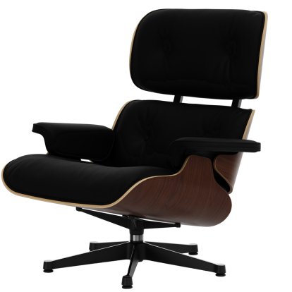 Lounge Chair, Nussbaum dunkel, Leder Premium F nero, 89 cm, Aluminium poliert, Seiten schwarz