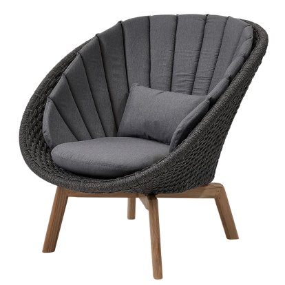 Peacock Loungesessel, Medium flat soft Rope - Dark grey / Teak, Natté - Grey