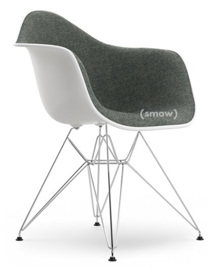 Eames Plastic Armchair RE DAR, Weiß non-RE, Mit Vollpolsterung, Nero / elfenbein, Standardhöhe - 43 cm, Verchromt