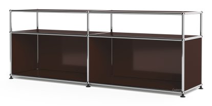 USM Haller Lowboard L mit Aufbau, individualisierbar, USM braun, Offen, Ohne Kabeldurchlass