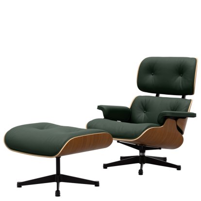Eames Lounge Chair & Ottoman, Nussbaum natur, Leder Premium F jade, 89 cm, Aluminium poliert, Seiten schwarz