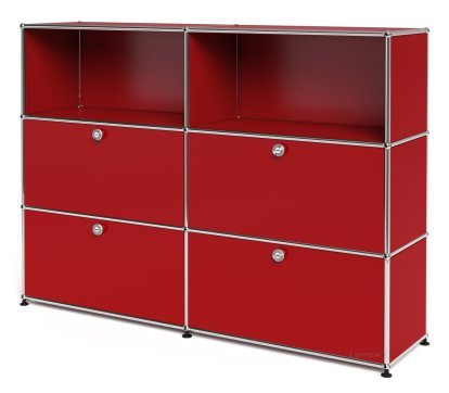 USM Haller Highboard L, individualisierbar, USM rubinrot, Offen, Mit 2 Klappen, Mit 2 Klappen