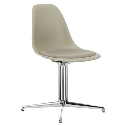 Eames Plastic Side Chair DSL, Kieselstein, Mit Sitzpolster, Warmgrey / elfenbein, Aluminium poliert