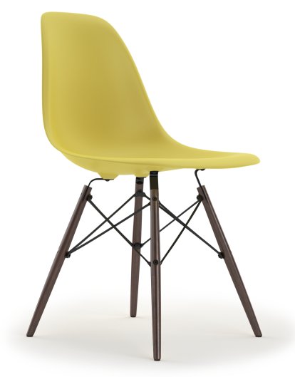Eames Plastic Side Chair RE DSW, Citron, Ohne Polsterung, Ohne Polsterung, Standardhöhe - 43 cm, Ahorn dunkel