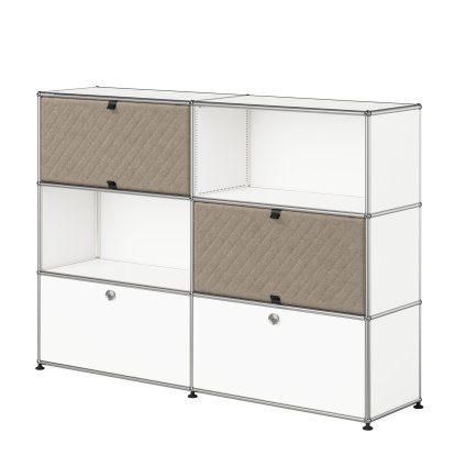 USM Haller Highboard L mit zwei USM Haller Soft Panels, diagonal, Reinweiß RAL 9010, Taupe