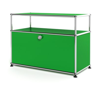 USM Haller Lowboard M mit Aufbau, individualisierbar, USM grün, Mit Auszug, Mit Kabeldurchlass oben mittig