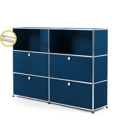 USM Haller E Highboard L mit Fachbeleuchtung, Stahlblau RAL 5011, Warmweiß